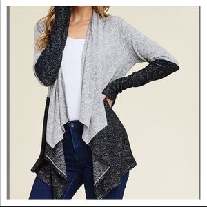 Plus size, Hacci top in block heather grey & black